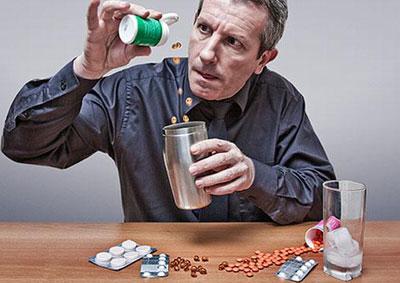 Человек пьет лекарства