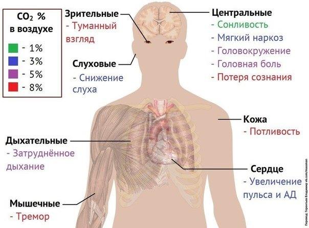 Симптомы отравления СО2
